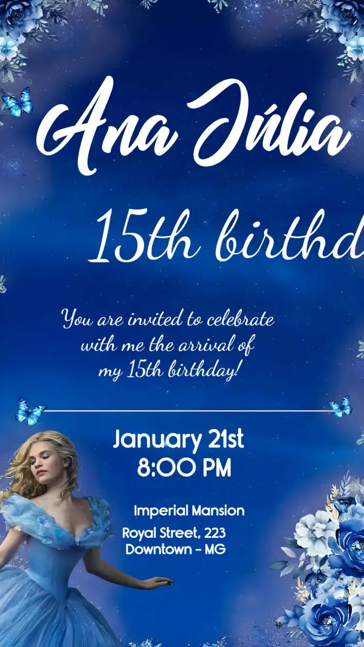 Invitation 15 Years Cinderella Butterfly – Sweet 15 theme Cinderella, Butterflies, Light blue, Elegant, Feminine, Magical