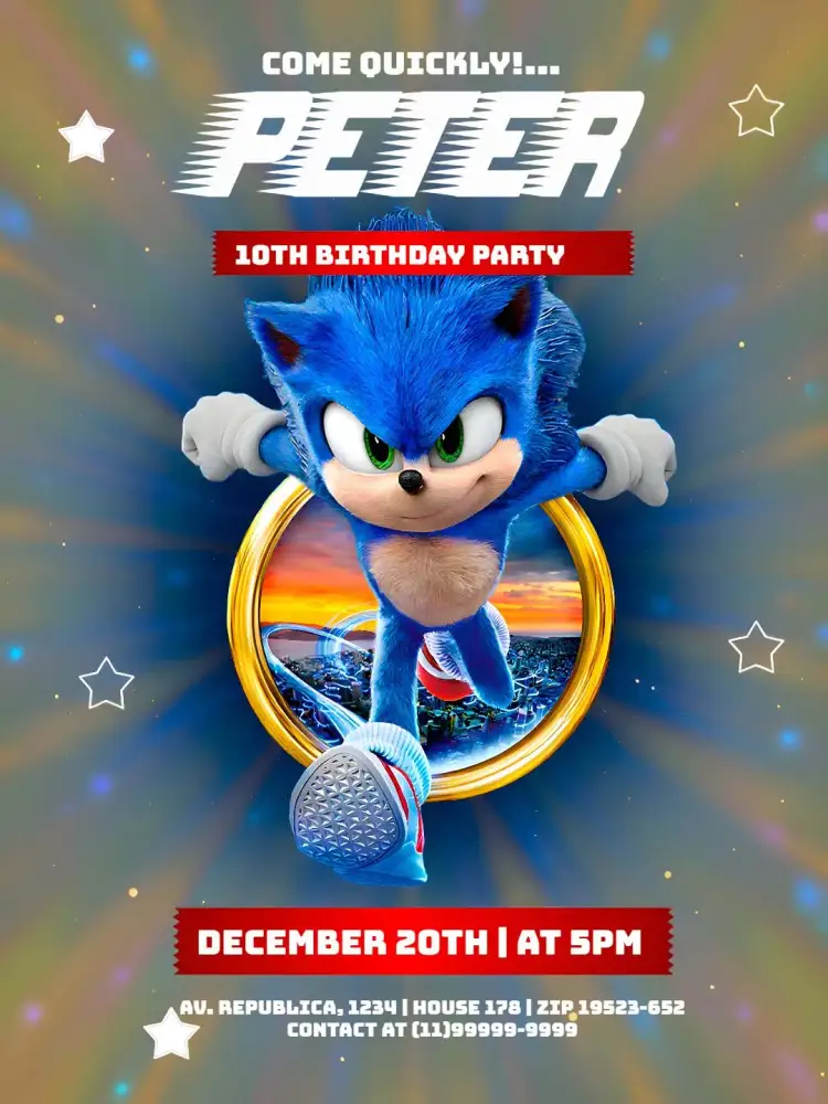 Invitation Yellow Sonic – Most searched for theme colorful, youthful, fun-filled, contemporary, games, childish
