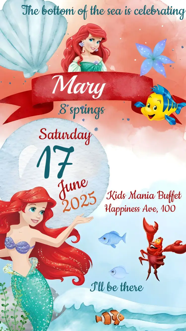 The Little Mermaid Ariel invitation