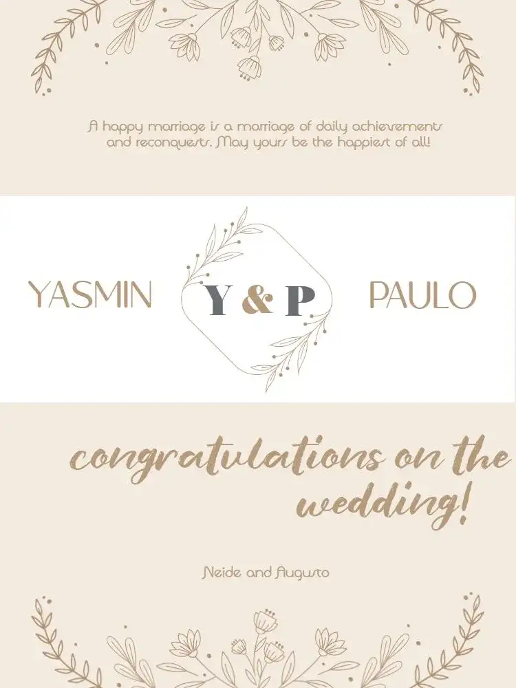 Beige Wedding Celebration Card Couple