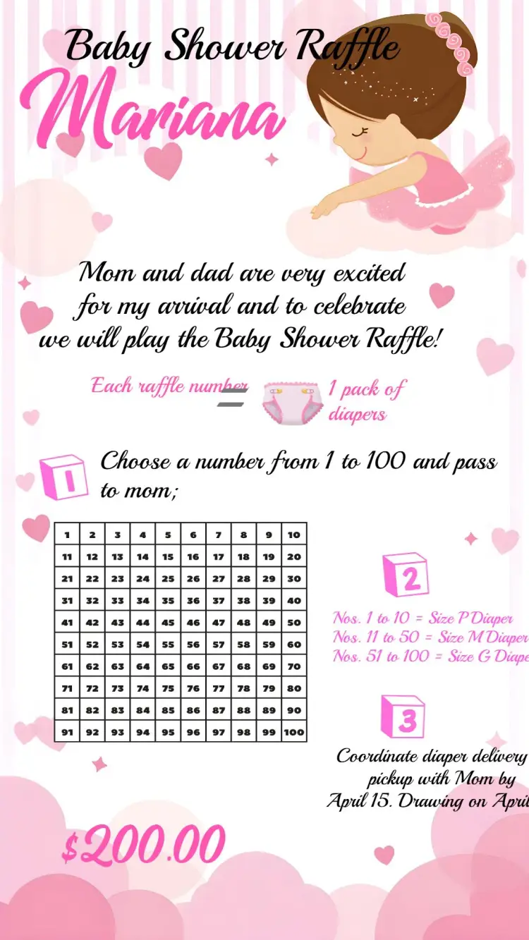 Invite Ballet Baby Shower Raffle Tea editable and customizable