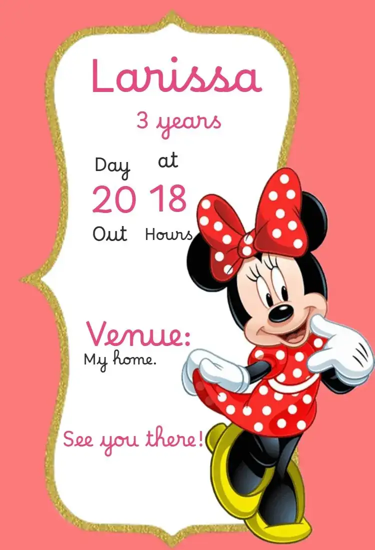 Invitation Minnie Birthday Invitation – Birthday theme colorful, fun, childish, themed, playful, magical