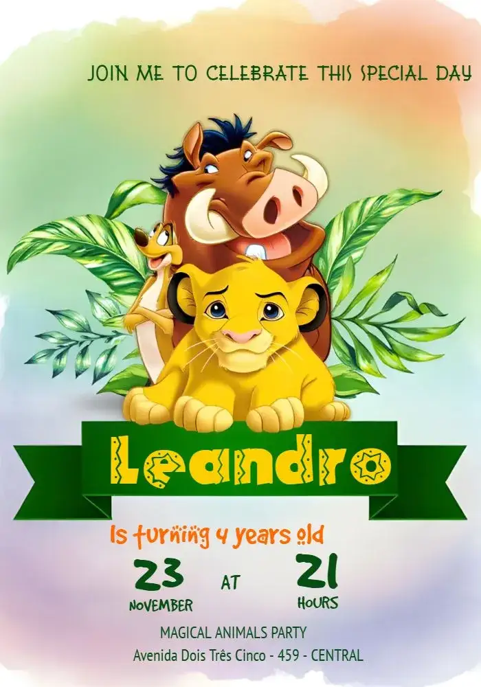 Invitation The Lion King Nala – Kids' Birthday Party theme jungle, colorful, animal print, kids, adventure, Disney