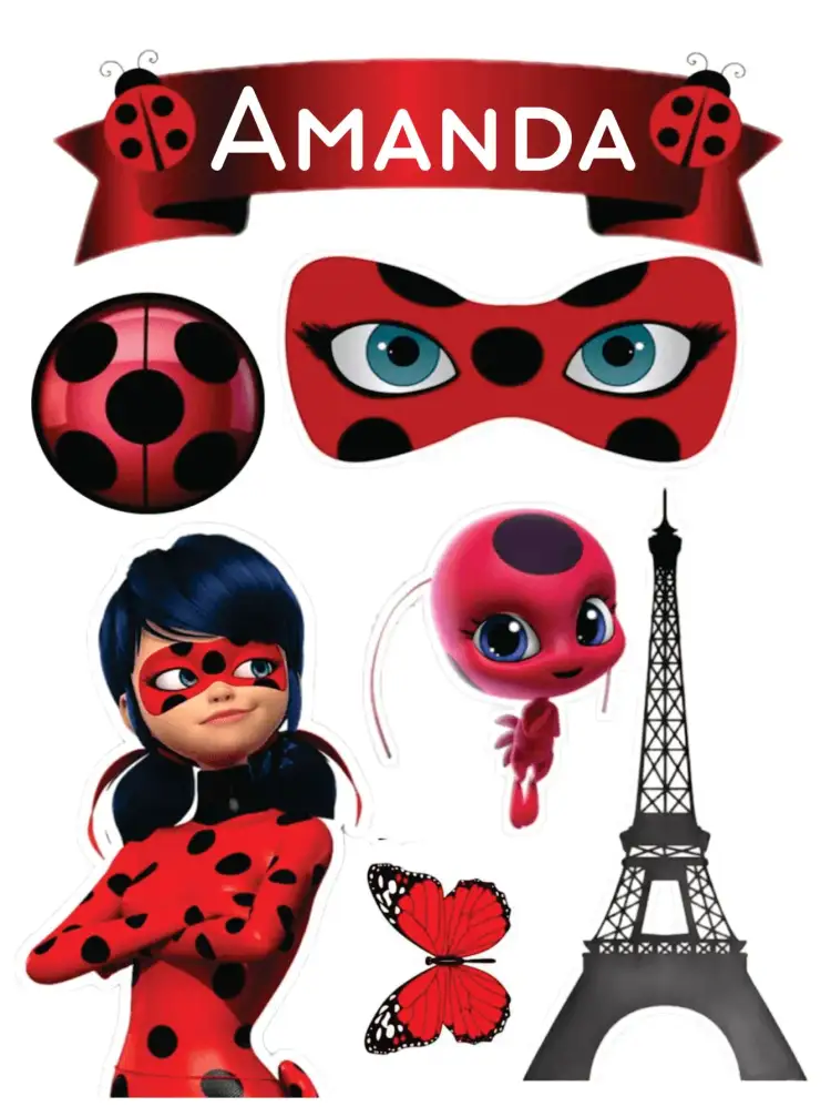 Invitation Ladybug – Cake topper theme red, black, fun, childish, themed, illustrations from the series