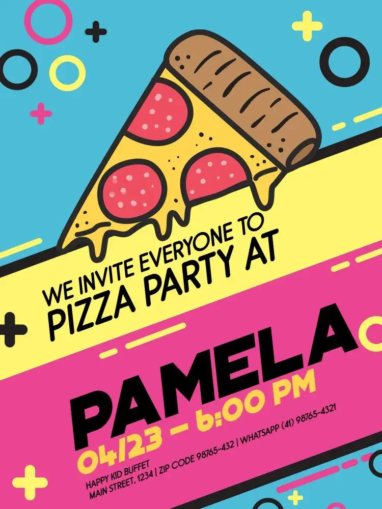 With Colorful Pizza Party Theme invitation