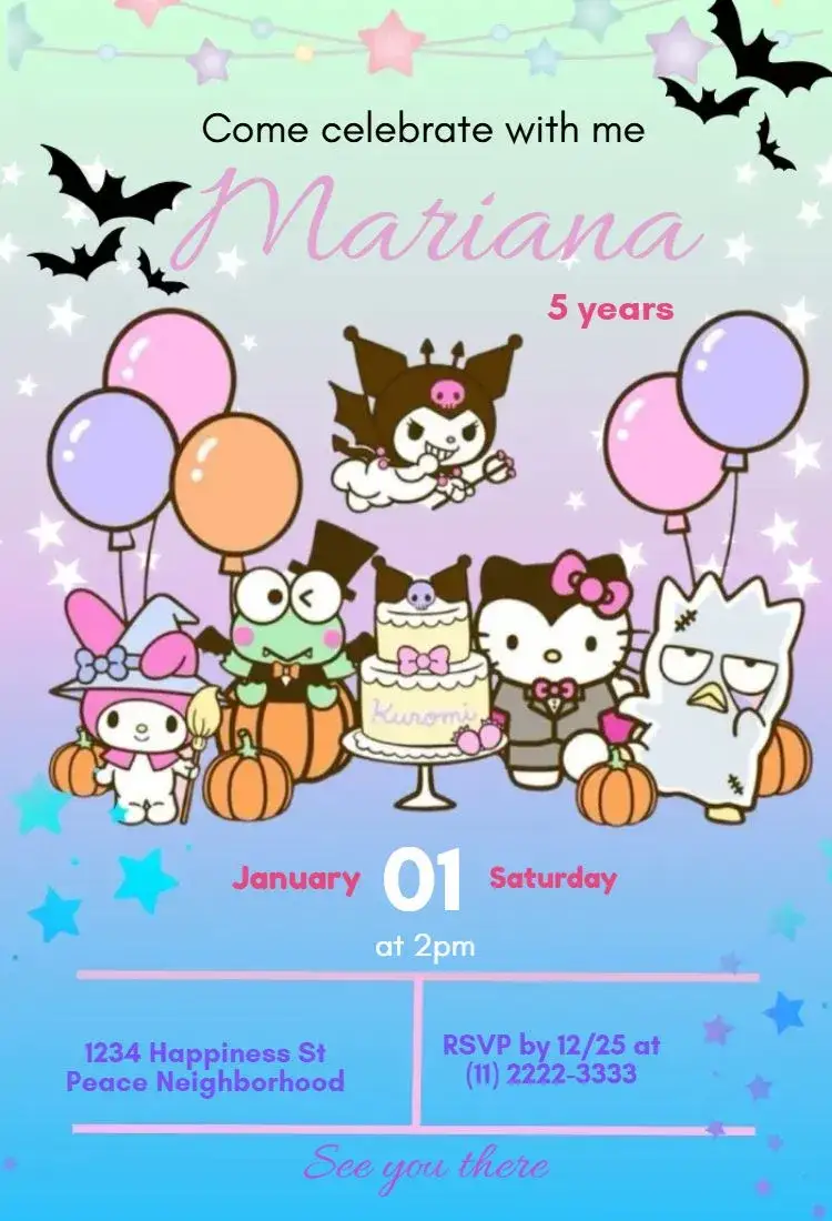 Invitation Kuromi birthday – Most searched for theme pink, purple, vampire, fun-themed, colorful, colorful