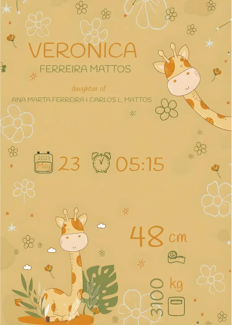 Giraffe Baby Birth Frame invitation