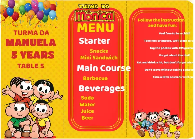 Menu Triângulo Turma Da Mônica Cebolinha invitation