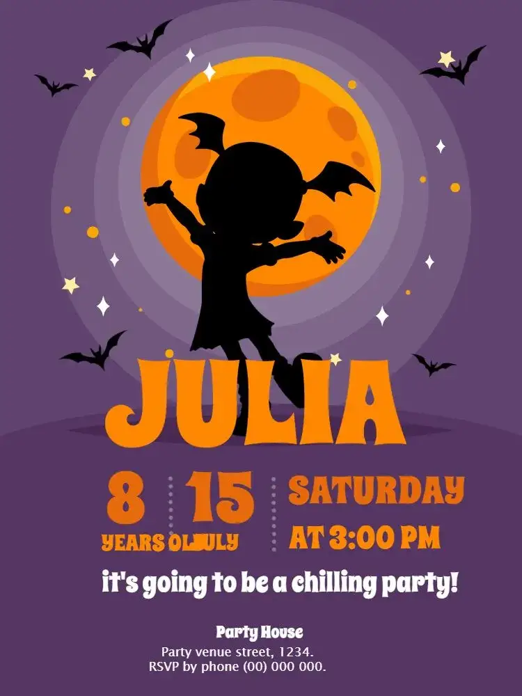 Invitation Vampirina Kids – Kids' Birthday Party theme purple, vampires, stars, children's, fun, themed