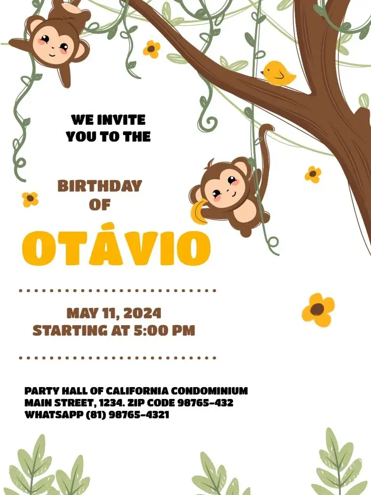Boys White Monkey Romper Celebration invitation