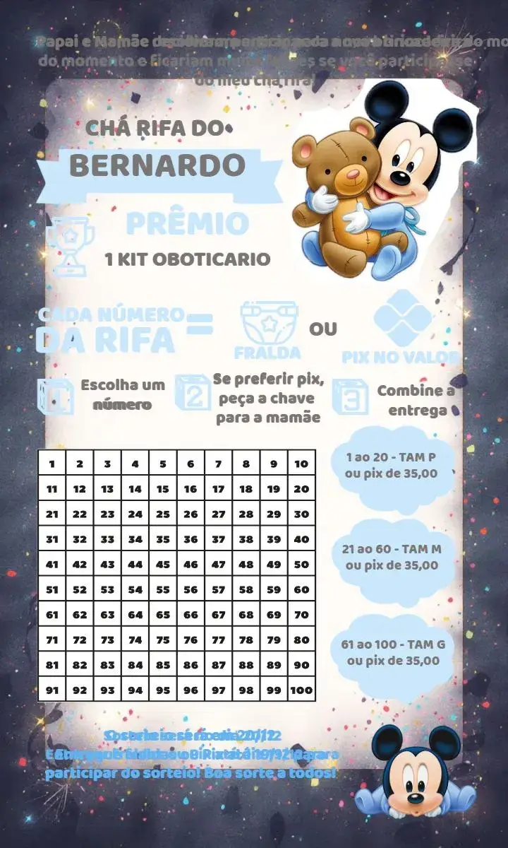 Black Mickey Mouse Baby Shower Raffle invitation