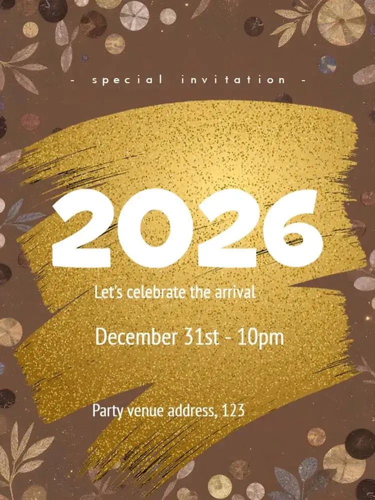 Invitation New Year Celebration – Commemorative Dates theme golden, elegant, modern, festive, minimalist, sparkle