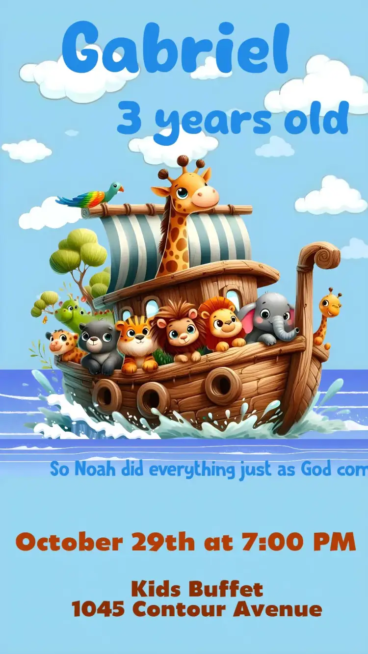 Invitation Noah's Ark – Kids' Birthday Party theme