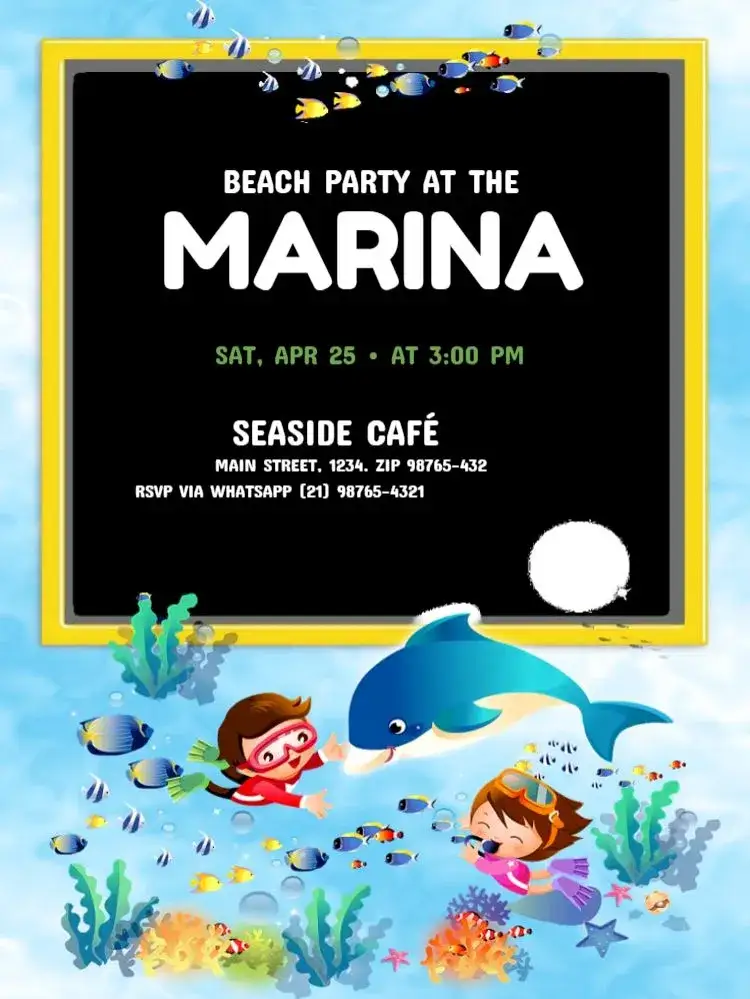 Invitation Tropical Beach Party For Young Editing – Kids' Birthday Party theme tropical, colorful, summer, navy, fun, childlike