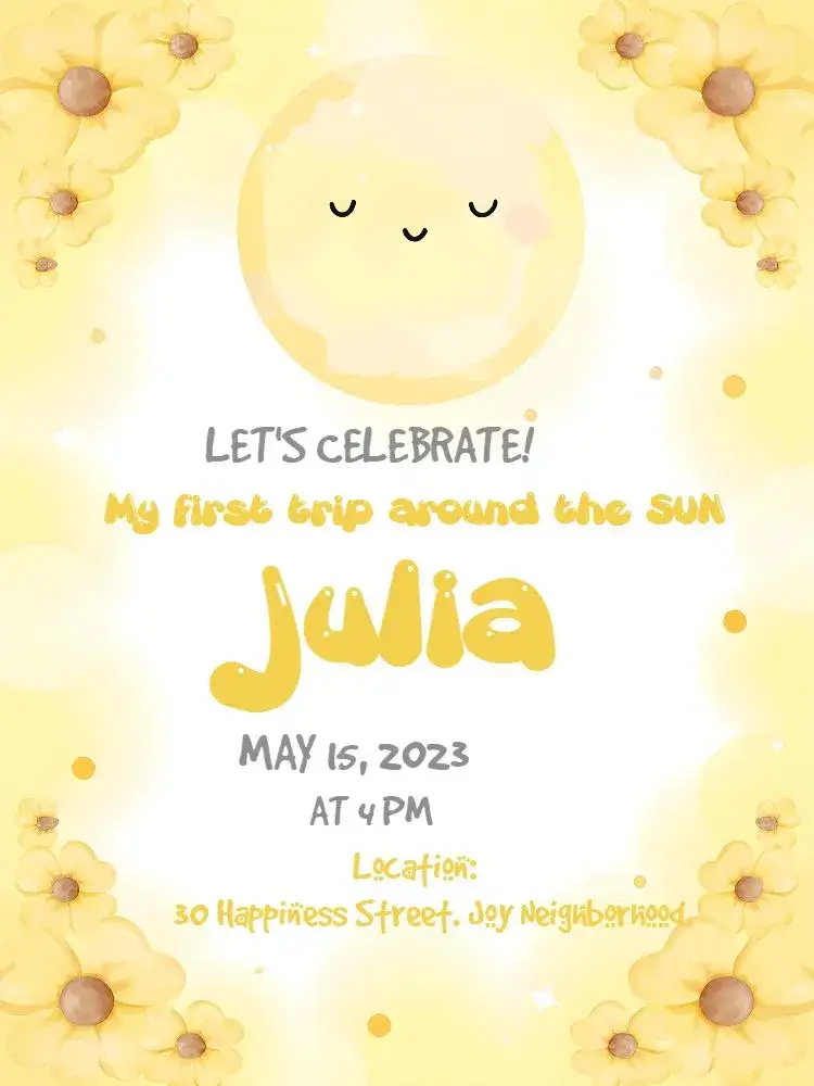 Invitation First White Sun Orbit – First Communion theme white, yellow, minimalist, delicate, modern