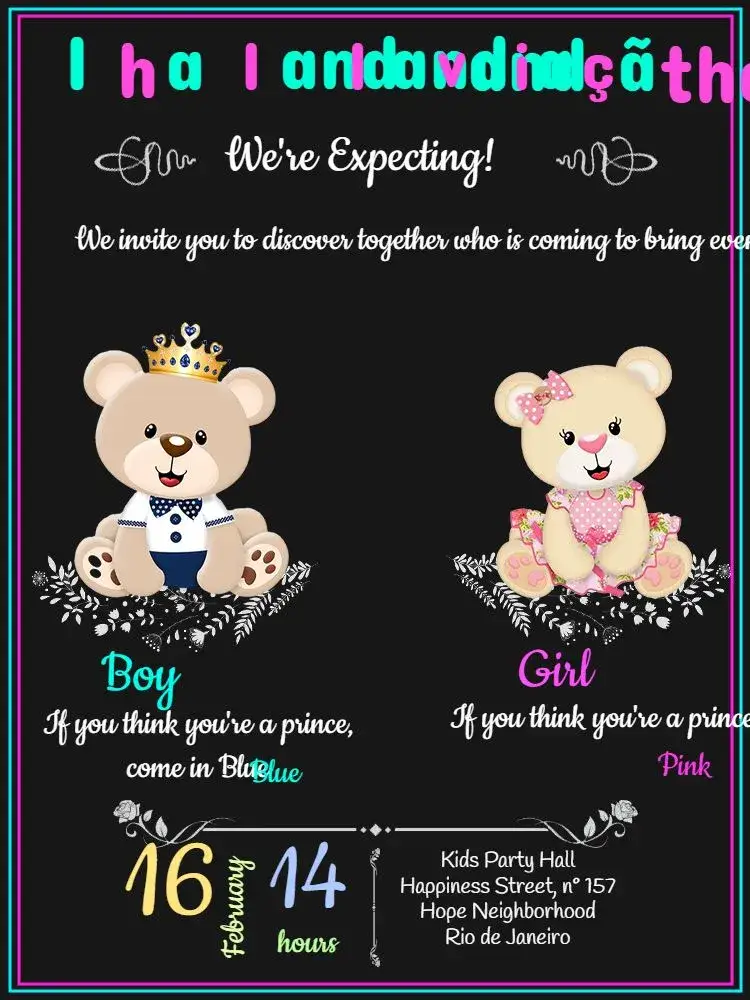 Invitation Boy Or Girl Chalkboard Gender Reveal Tea – Gender Reveal theme chalkboard, teddy bear, modern, colorful, fun