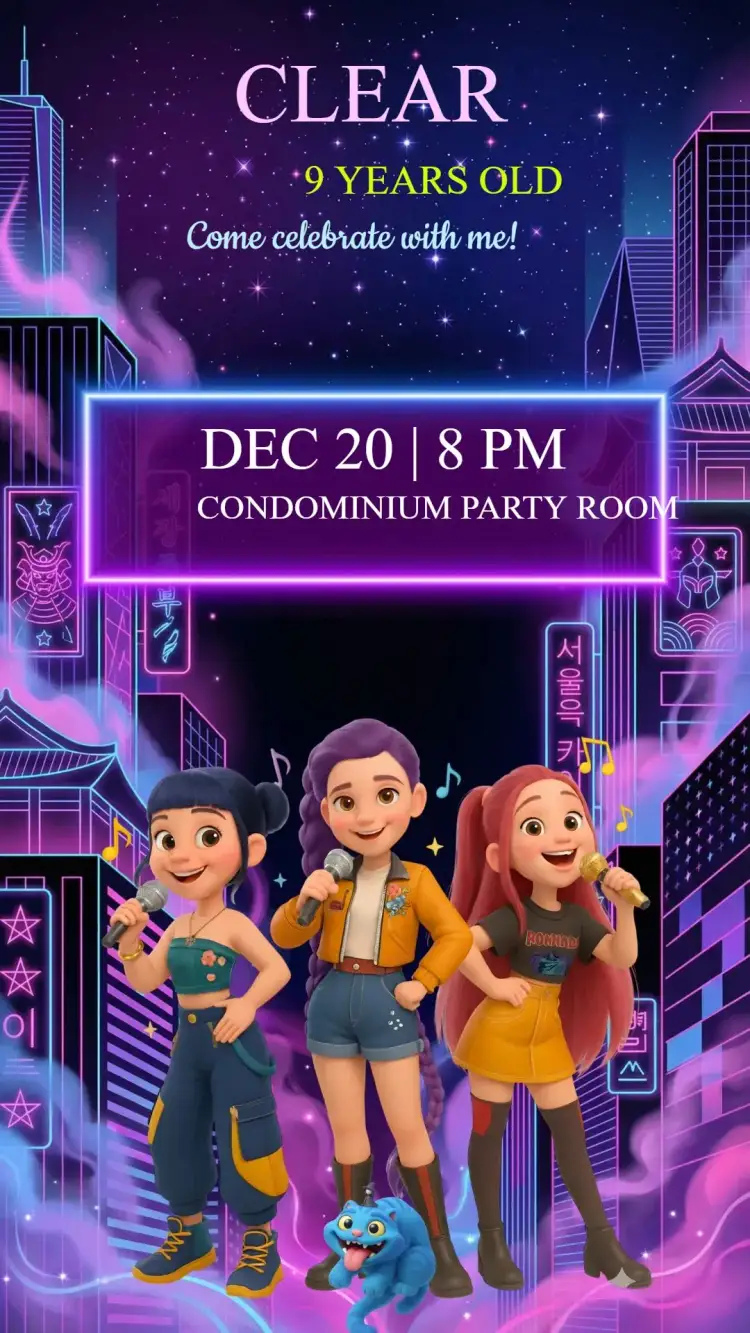 Invitation Warrior K-Pop Birthday Invitation – Kids' Birthday Party theme colorful, modern, pop, bright, fun, animated