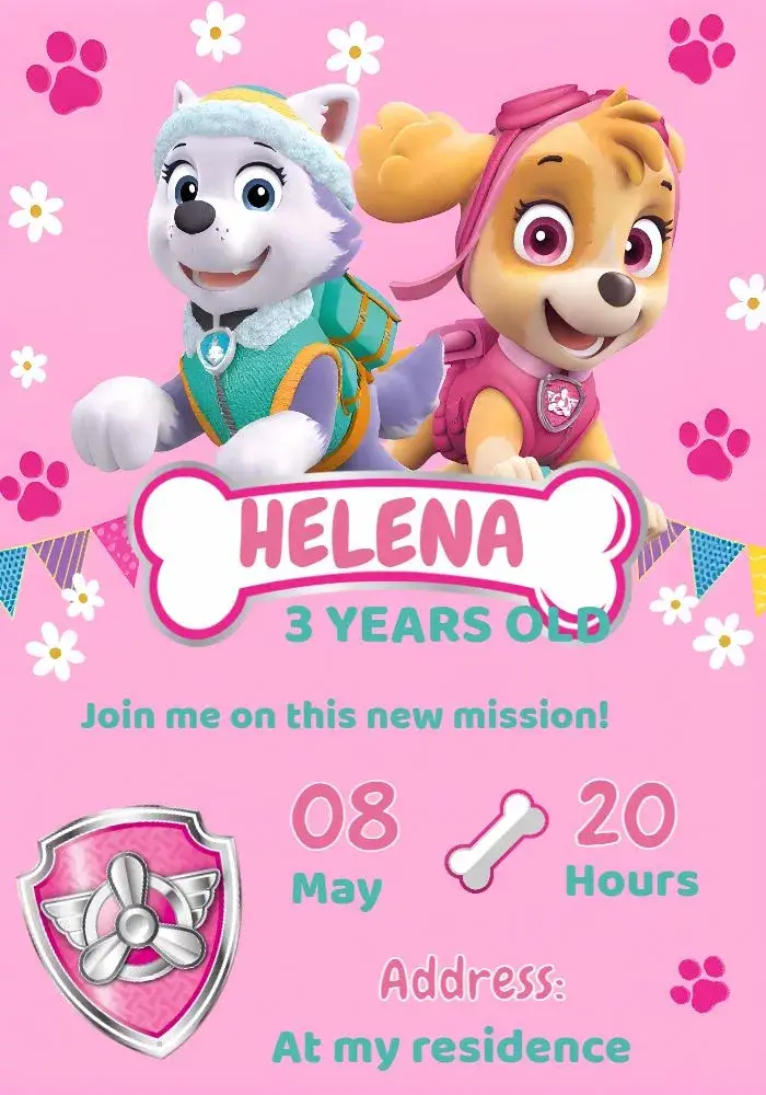 Patrol Paw Patrol Pink Skye invitation