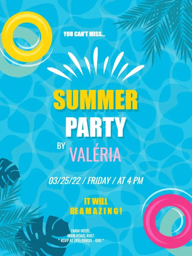 Invitation Summer Party – Kids' Birthday Party theme tropical, summer, colorful, fun, playful, beachy