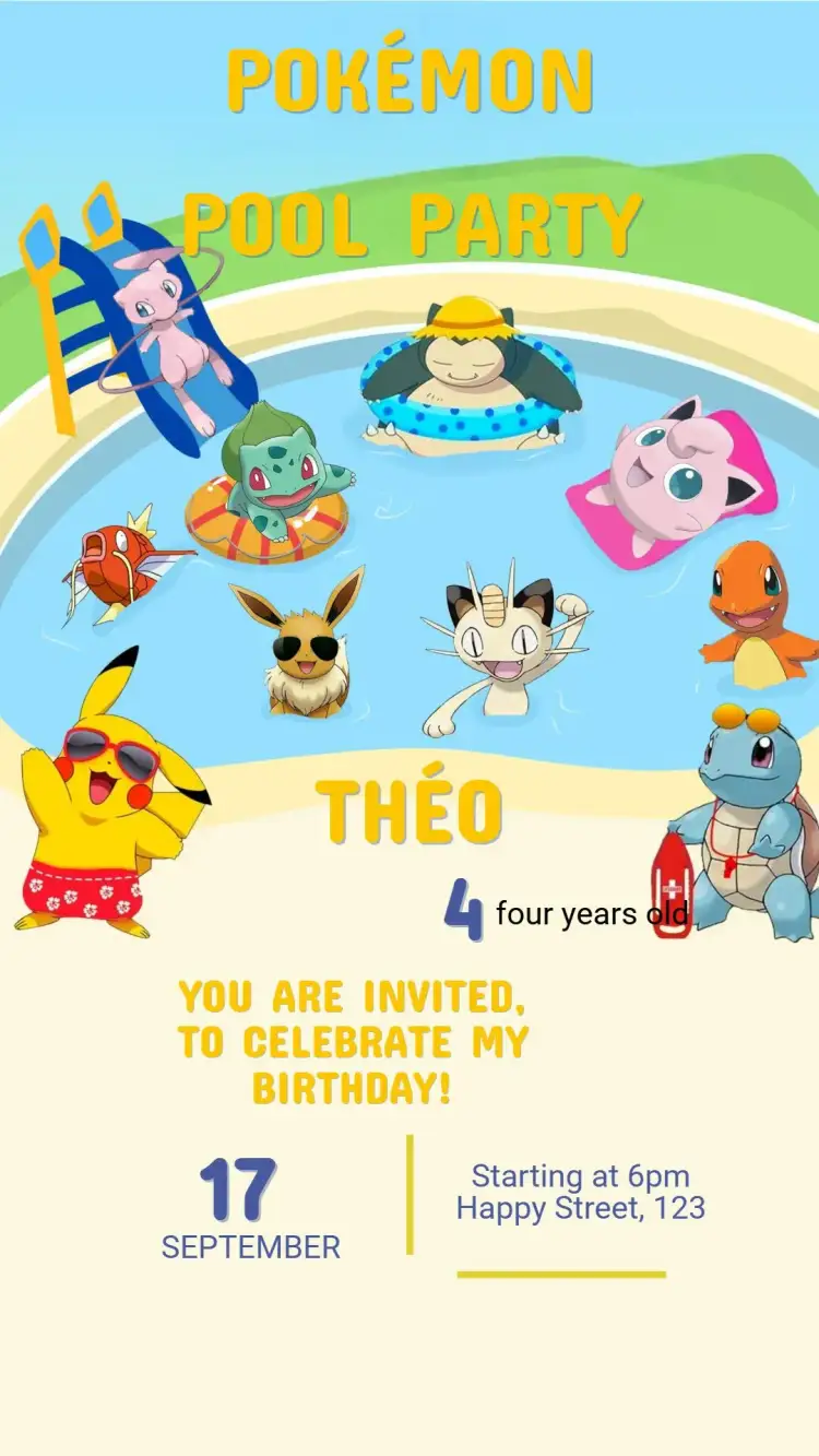 Invitation Digital Invitation Pokémon Birthday – Kids' Birthday Party theme colorful, fun, themed, youthful, modern