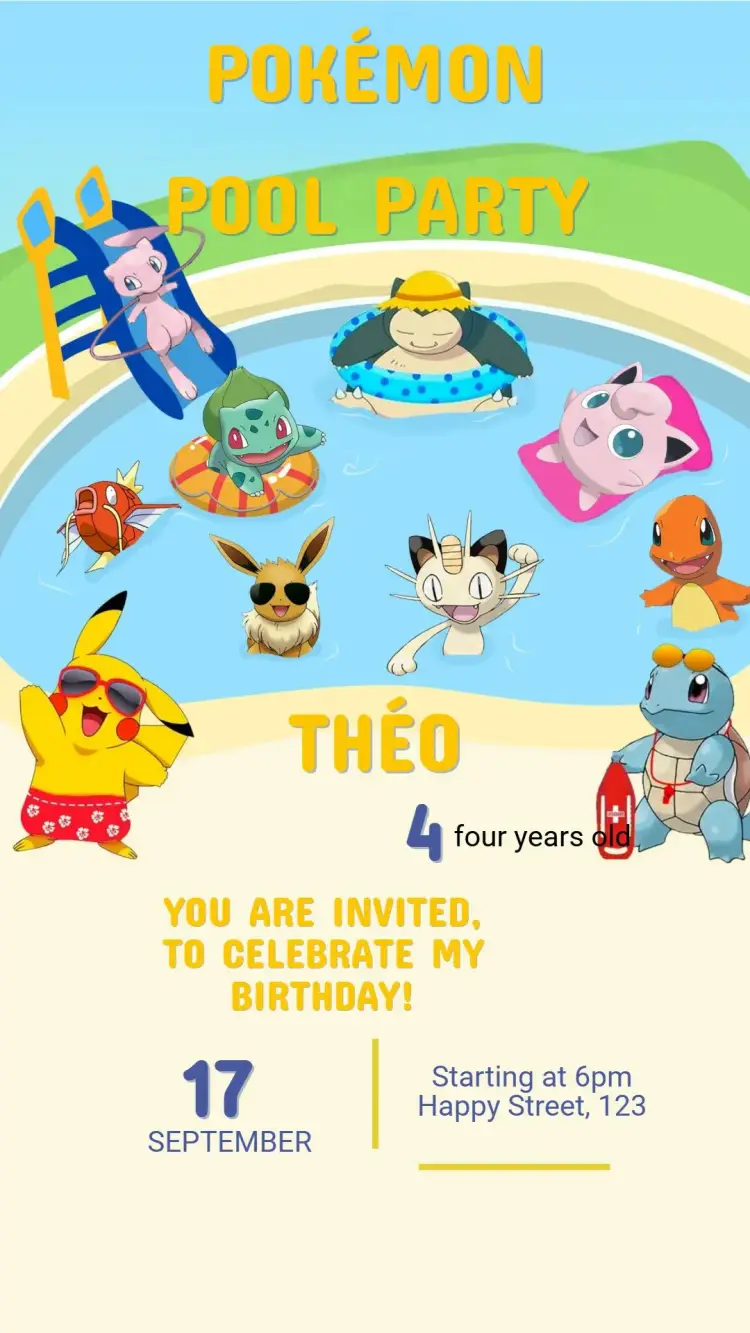 Digital Invitation Pokémon Birthday