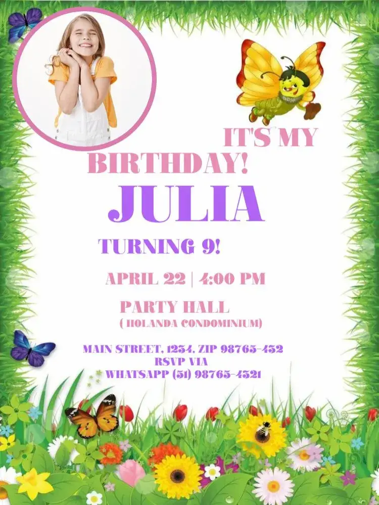Butterfly S With Photo To Edit Children invitation