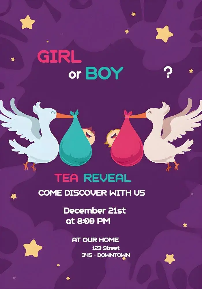 Stork Charm Gender Reveal Tea invitation