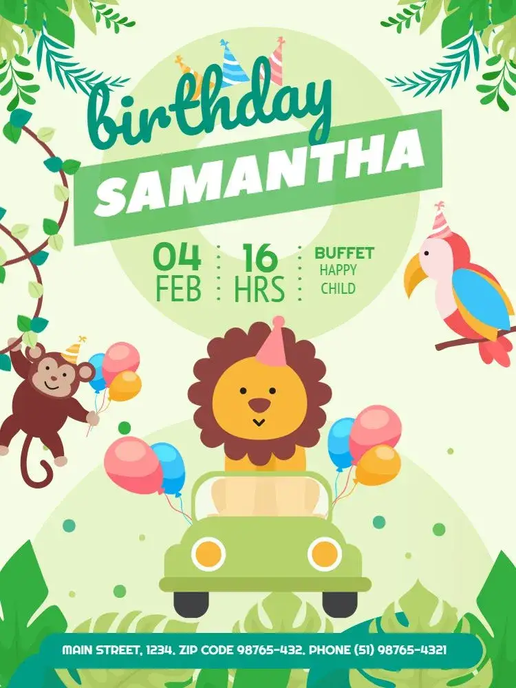 Invitation Green Safari Baby Lion – Diaper Shower theme safari, animal print, light green, playful, childlike, tropical