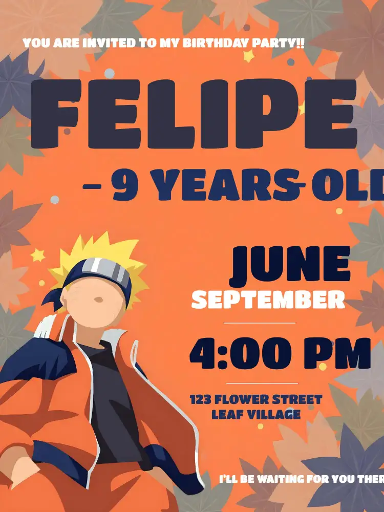 Invitation Naruto Party – Kids' Birthday Party theme anime, colorful, cheerful, adventure, modern