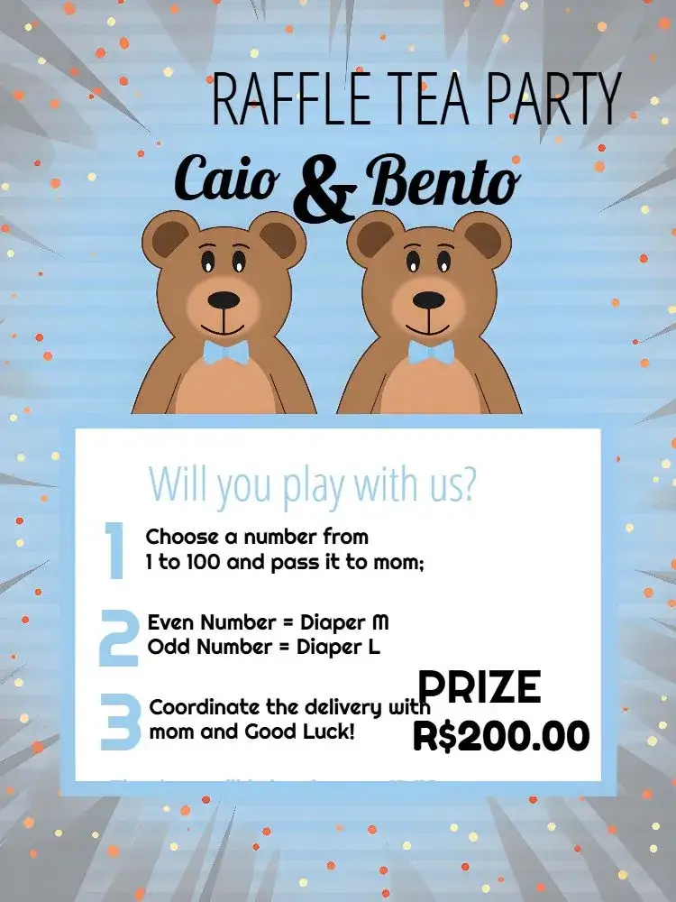 Invitation Blue Twin Teddy Bears Raffle Tea – Raffle Tea theme blue, white, cute, childish, animals, playful