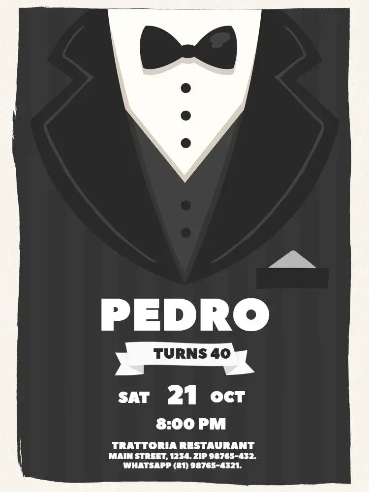 Invitation Masculine Party – Kids' Birthday Party theme elegant, modern, minimalist, black and white, formal