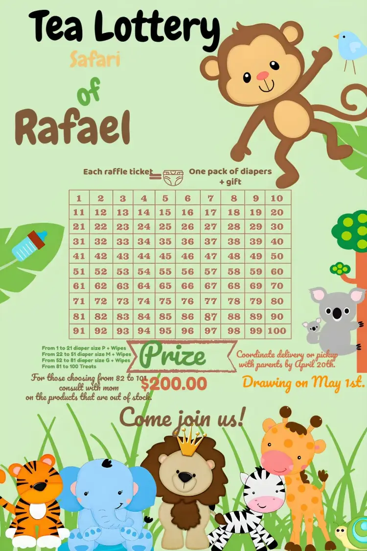 Safari Animals Diaper Raffle Tea invitation