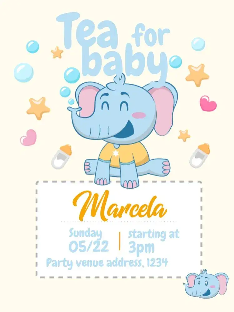 Invitation Elephant Blue Baby Shower Diapers – Diaper Shower theme light blue, playful, cute, childlike illustrations, fun, minimalist