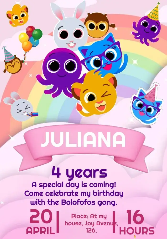 Bolofofos Pink - Girls Kids invitation