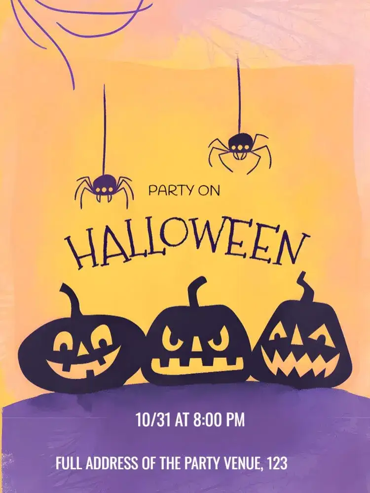 Invitation Halloween Party – Commemorative Dates theme dark colors, Halloween graphic elements, fun style, costumes, magical atmosphere