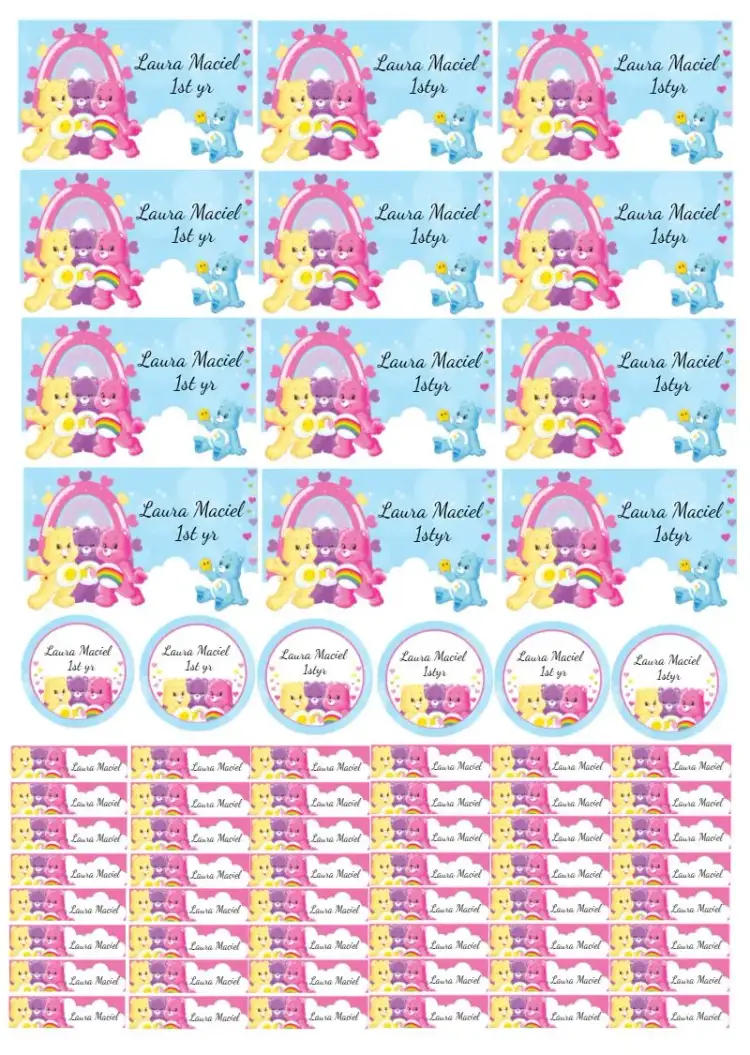 Invitation Care Bears Colorful School Label – Kids' Birthday Party theme colorful, fun, childish, playful, cheerful