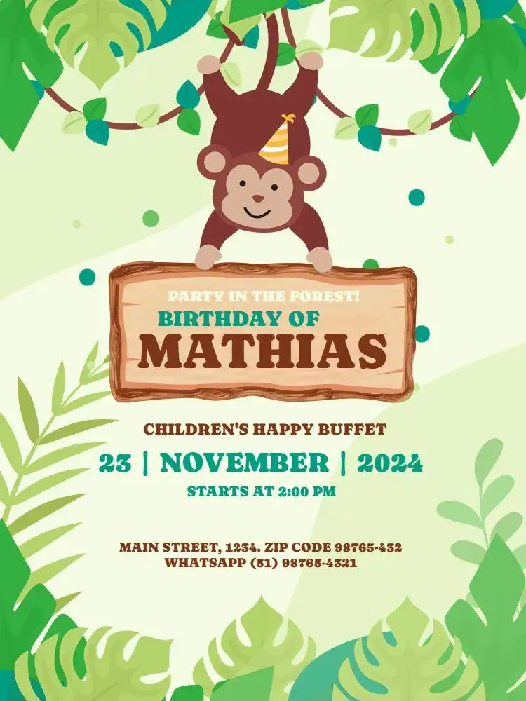 Invitation Boys' Jungle Animal Romper – Kids' Birthday Party theme forest, fun-filled, colorful, animals, playful, adventure