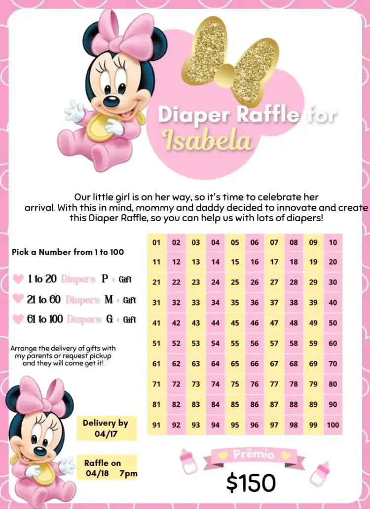 Invitation Pink Pajama Minnie – Raffle Tea theme pink, playful, childish, feminine, fun-filled, modern