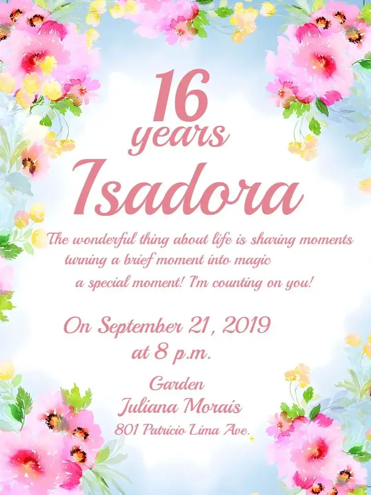 Floral 15 Years - Pink And White Girl invitation