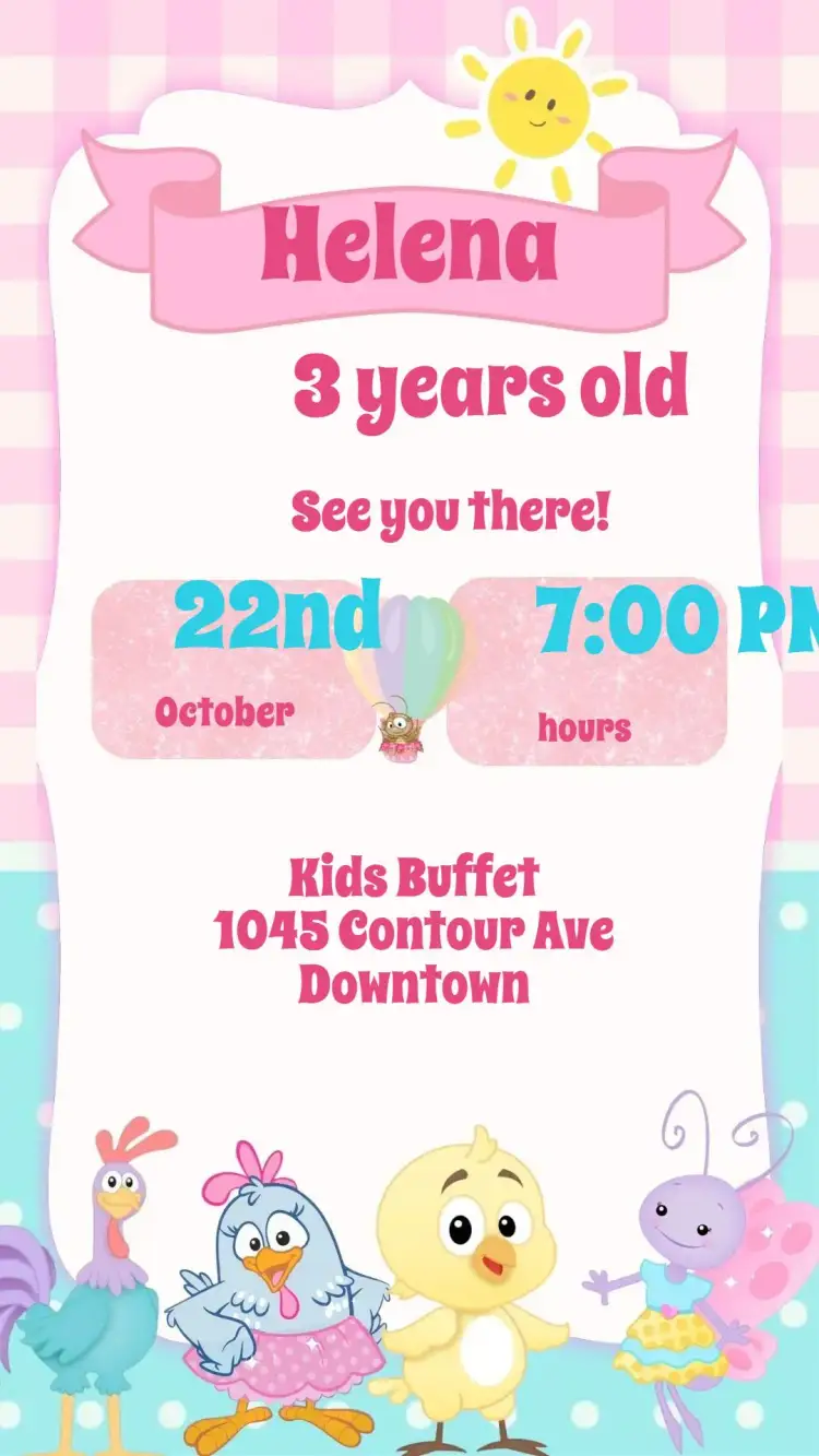 Invitation Lottie Dottie Chicken Watercolor – Kids' Birthday Party theme watercolor, colorful, fun, childlike, playful