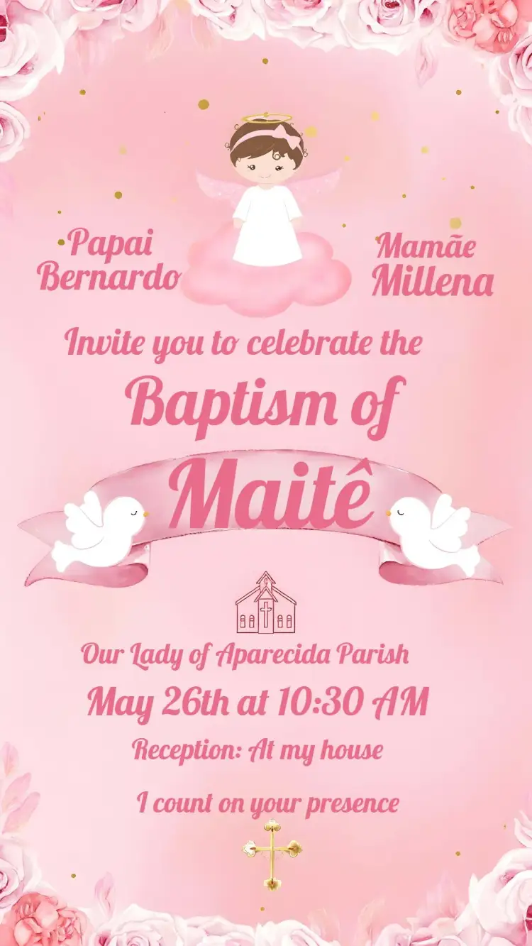 Invitation Floral Pink Baptism – Baptism theme floral, pink, delicate, soft, little angel, modern
