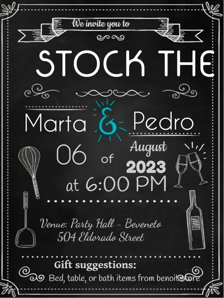 Invitation Chalkboard Black and White Bar Party – Bridal Shower theme chalkboard, black and white, contemporary, culinary, elegant, minimalist
