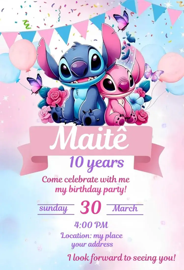 Invite Stitch and Angel 1 editable and customizable