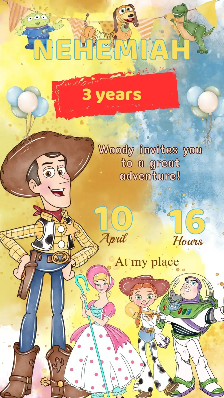Invitation Toy Story Birthday Invitation – Kids' Birthday Party theme colorful, fun, childish, adventure, themed party