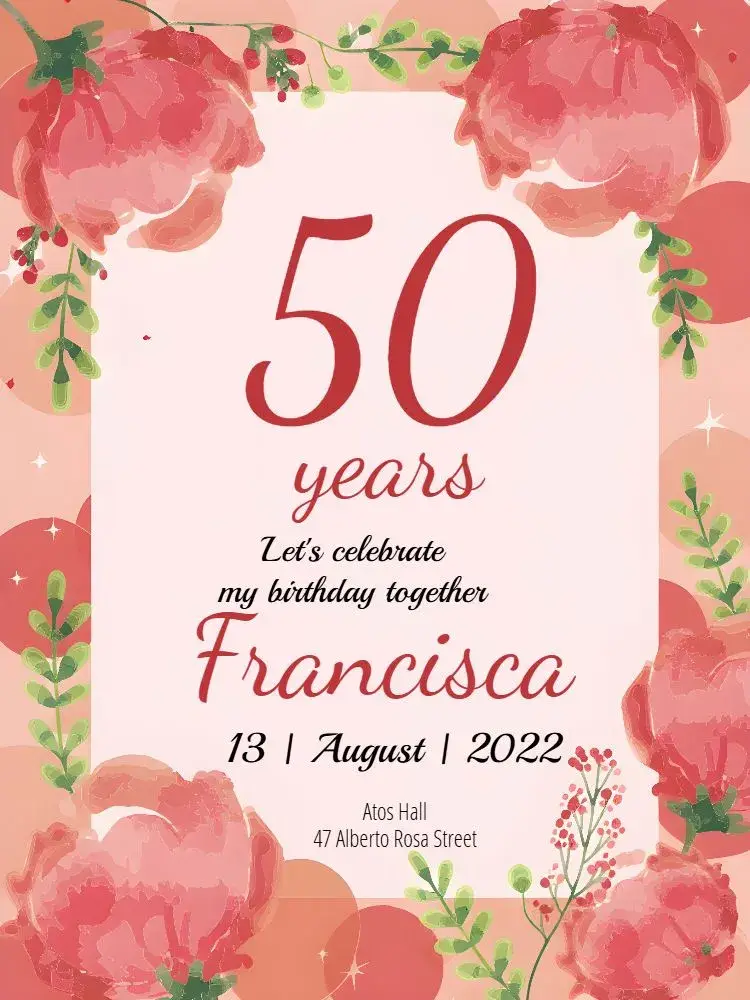 50 Years Red Floral invitation