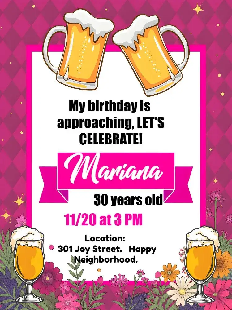 Invitation Barbecue Boteco Pink Draft Beer – Birthday theme pink, pub, barbecue, festive, modern
