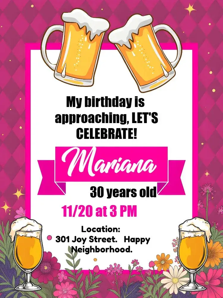 Invite Barbecue Boteco Pink Draft Beer editable and customizable