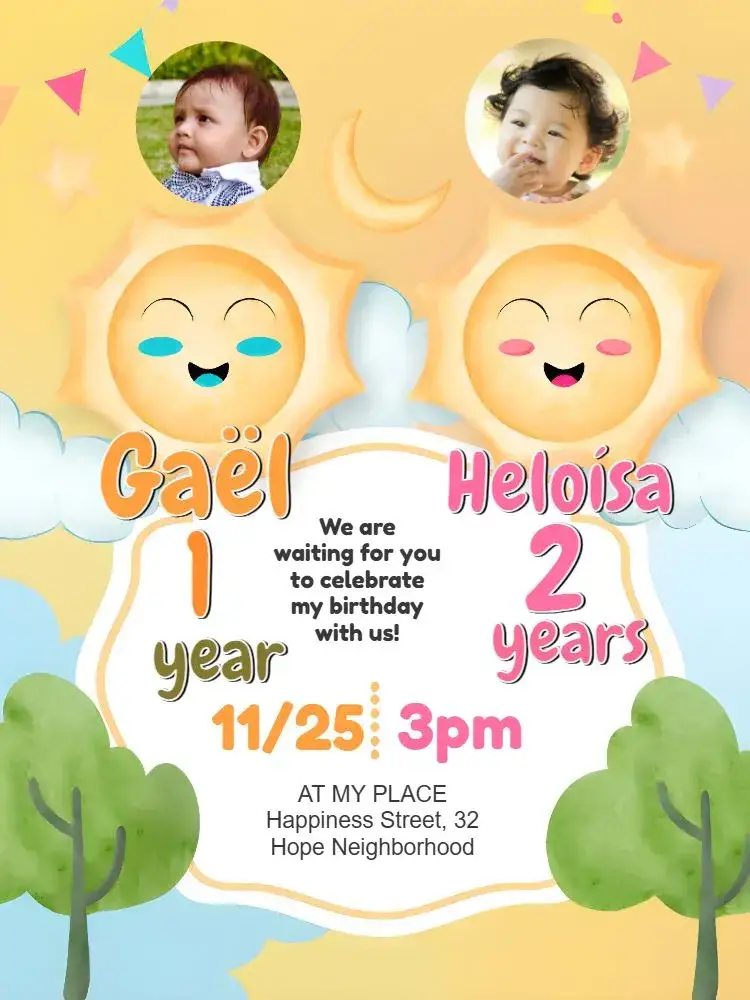 Invitation Duplo First Orbit Around the Sun with Star Photo – First Communion theme colorful, childlike, bright, magical, modern, fun