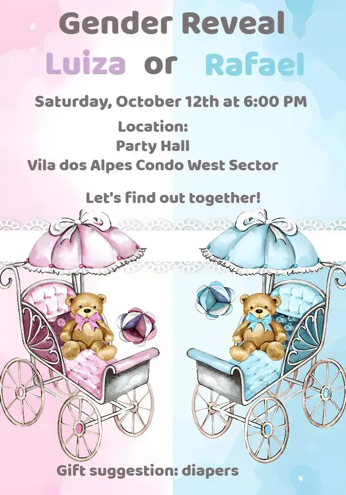 Watercolor Pink Teddy Bears Gender Reveal Tea Party invitation
