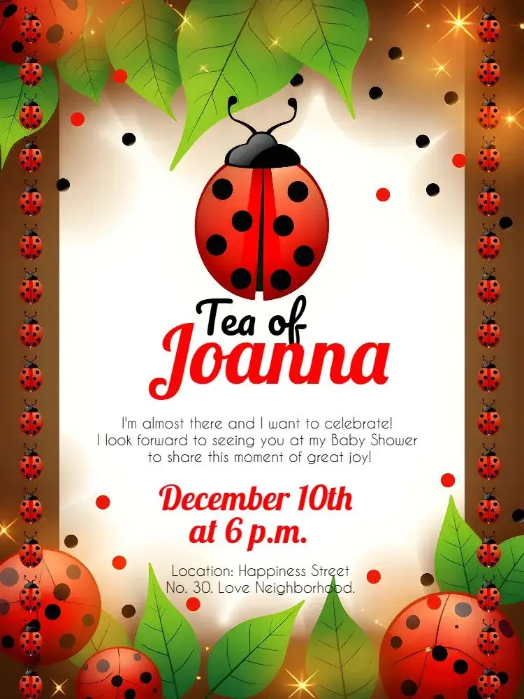 Invitation Red Ladybug Diaper Shower – Diaper Shower theme red, white, black, playful, animals